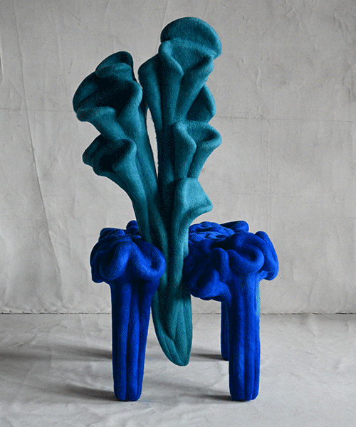 liam lee mimics organic growth with handcrafted merino wool chairs
